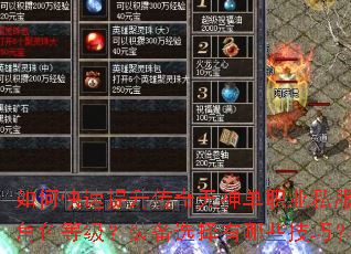 如何快速提升传奇无神单职业私服角色等级?装备选择有哪些技巧? 如何快速提升传奇无神单职业私服角色等级?装备选择有哪些技巧?