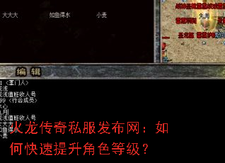 火龙传奇私服发布网:如何快速提升角色等级? 火龙传奇私服发布网:如何快速提升角色等级?